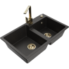 Mexen Tomas granitový dřez 2-komorový s kuchyňskou baterií Rita, černý/zlatý metalik - 6516-75-670300-50