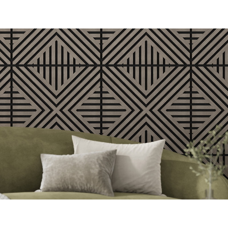 Mexen Linea 06 akustický nástěnný panel 60 x 60 cm (4ks), plsť 9 mm, technická dýha, Šedý Dub - S110-60607-06-043