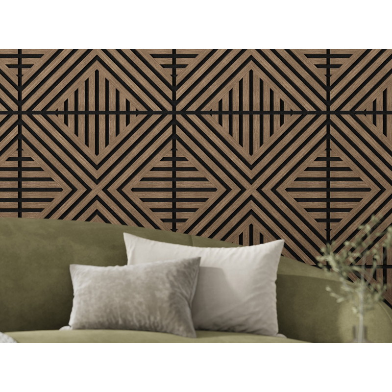 Mexen Linea 06 akustický nástěnný panel 60 x 60 cm (4 ks), plsť 9 mm, technická dýha, Tmavý ořech - S110-60607-06-044