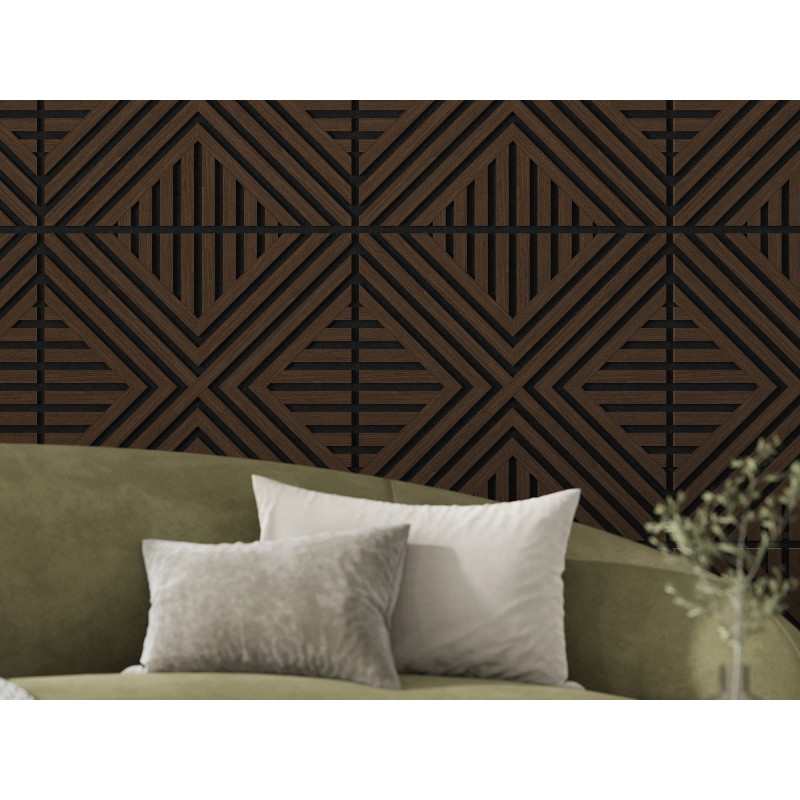 Mexen Linea 06 akustický nástěnný panel 60 x 60 cm (4ks), plsť 9 mm, technická dýha, Mocca dub - S110-60607-06-045