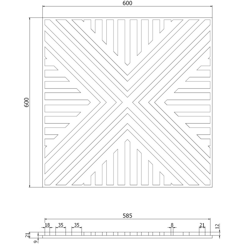 Mexen Linea 06 akustický nástěnný panel 60 x 60 cm (4ks), plsť 9 mm, technická dýha, Mocca dub - S110-60607-06-045