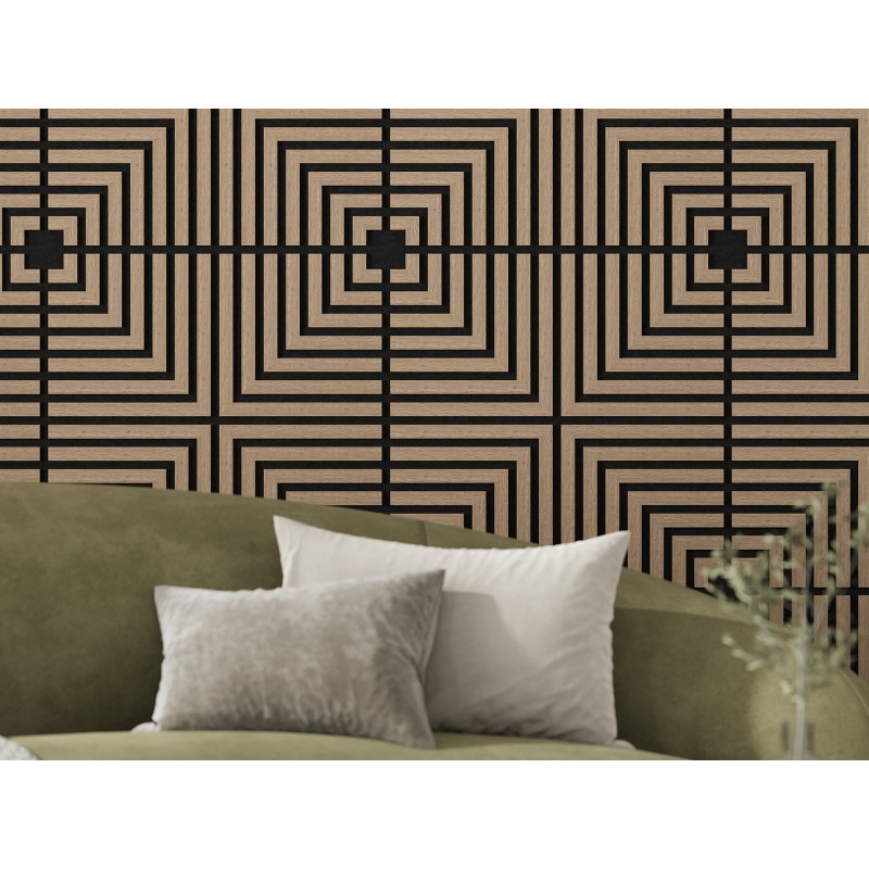 Mexen Linea 02 akustický nástěnný panel 60 x 60 cm (4 ks), plsť 9 mm, technická dýha, Světlý ořech - S110-60607-02-047