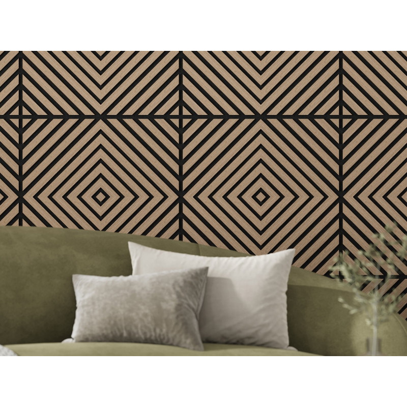 Mexen Linea 03 akustický nástěnný panel 60 x 60 cm (4 ks), plst 9 mm, technická dýha, Světlý Ořech - S110-60607-03-047