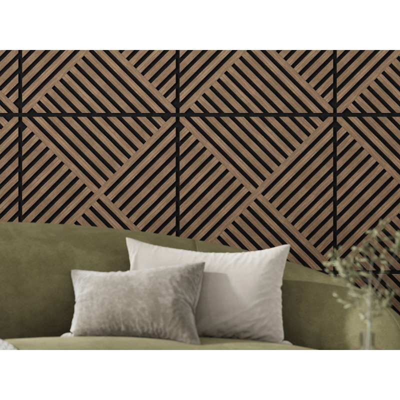 Mexen Linea 08 akustický stěnový panel 60 x 60 cm (4ks), plsť 9 mm, technická dýha, Tmavý ořech - S110-60607-08-044