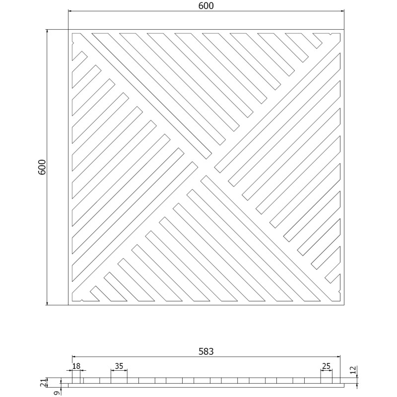 Mexen Linea 08 akustický stěnový panel 60 x 60 cm (4ks), plsť 9 mm, technická dýha, Tmavý ořech - S110-60607-08-044
