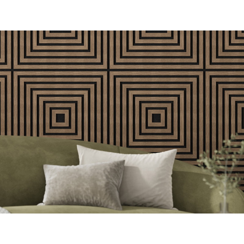 Mexen Linea 13 akustický nástěnný panel 60 x 60 cm (4 ks), 9 mm plsť, technická dýha, Tmavý Ořech - S110-60607-13-044