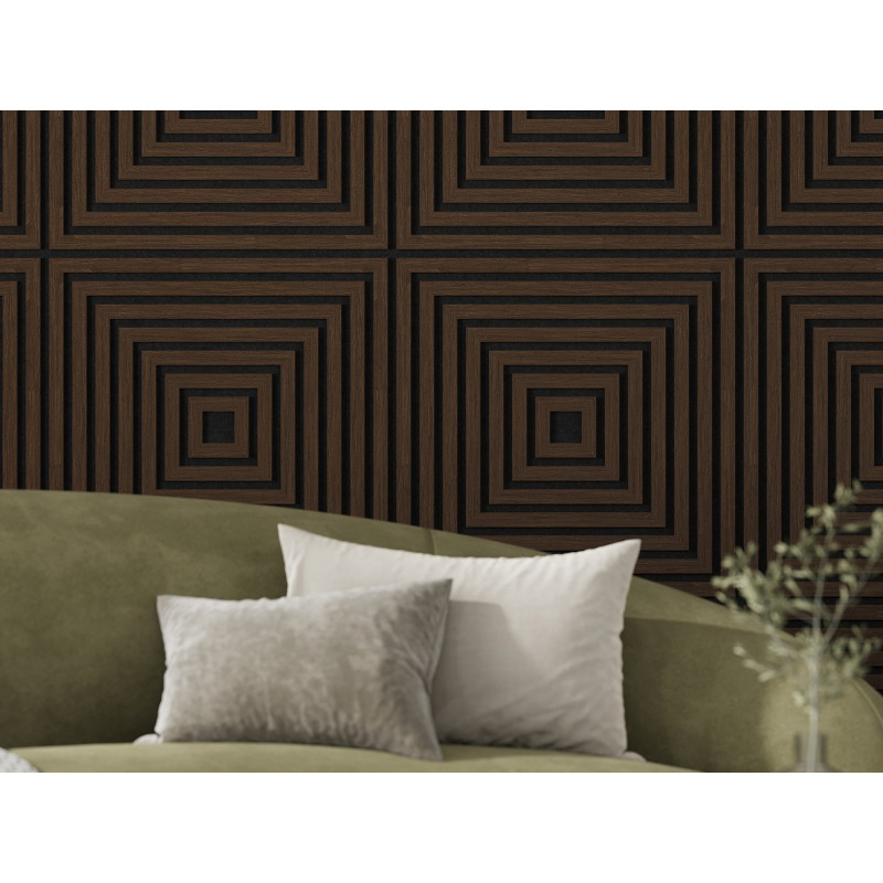Mexen Linea 13 akustický stěnový panel 60 x 60 cm (4ks), plsť 9 mm, technická dýha, Dub Mocca - S110-60607-13-045