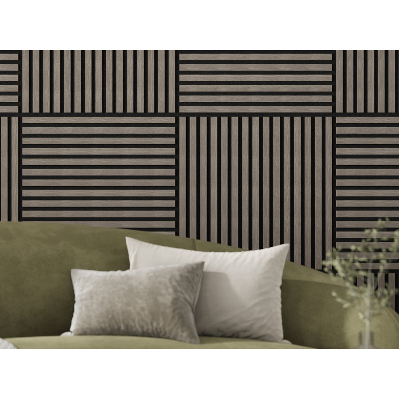 Mexen Linea 15 akustický nástěnný panel 60 x 60 cm (4ks), plsť 9 mm, technická dýha, Šedý Dub - S110-60607-15-043