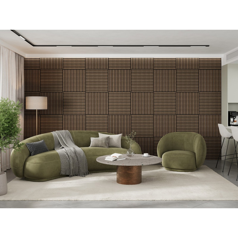 Mexen Linea 15 akustický nástěnný panel 60 x 60 cm (4ks), plsť 9 mm, technická dýha, Tmavý ořech - S110-60607-15-044