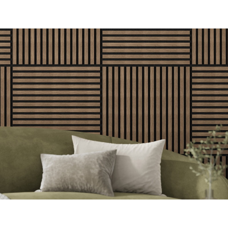Mexen Linea 15 akustický nástěnný panel 60 x 60 cm (4ks), plsť 9 mm, technická dýha, Tmavý ořech - S110-60607-15-044