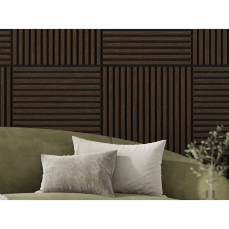 Mexen Linea 15 akustický nástěnný panel 60 x 60 cm (4 ks), plsť 9 mm, technická dýha, Dub Mocca - S110-60607-15-045