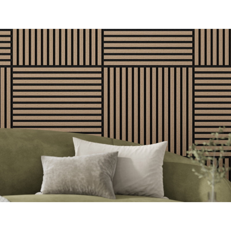Mexen Linea 15 akustický nástěnný panel 60 x 60 cm (4 ks), plsť 9 mm, technická dýha, Světlý Ořech - S110-60607-15-047