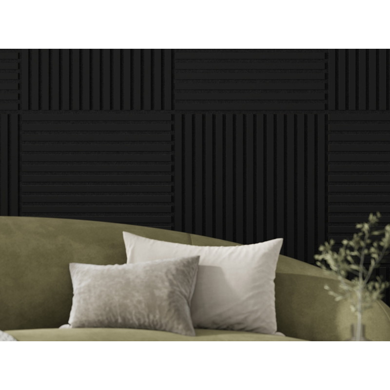 Mexen Linea 15 akustický stěnový panel 60 x 60 cm (4ks), plst 9 mm, technologická dýha, Černý Mat - S110-60607-15-053