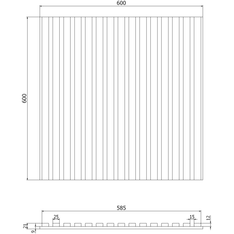 Mexen Linea 15 akustický stěnový panel 60 x 60 cm (4ks), plst 9 mm, technologická dýha, Černý Mat - S110-60607-15-053