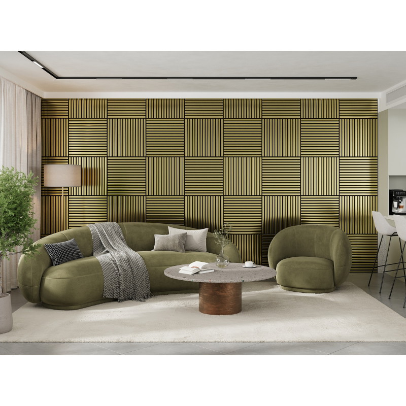Mexen Linea 15 akustický nástěnný panel 60 x 60 cm (4ks), plsť 9 mm, technická dýha, Zlatý - S110-60607-15-057
