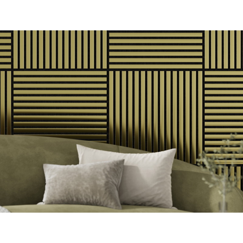 Mexen Linea 15 akustický nástěnný panel 60 x 60 cm (4ks), plsť 9 mm, technická dýha, Zlatý - S110-60607-15-057
