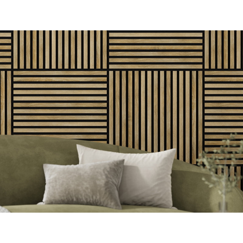 Mexen Linea 15 akustický nástěnný panel 60 x 60 cm (4 ks), plsť 9 mm, technická dýha, Medový Dub - S110-60607-15-066