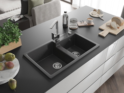 Mexen Tomas granitový dřez s baterií Rita, černý tečkovaný - 6516-76-670300-00