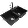 Mexen Tomas žulový dřez 2komorový s kuchyňskou baterií Rita, černý - 6516-77-670300-00