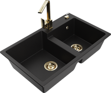 Mexen Tomas dvojkomorový žulový dřez s kuchyňskou baterií Rita, černý - 6516-77-670300-50