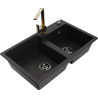 Mexen Tomas žulový dřez 2-komorový s kuchyňskou baterií Rita, černý - 6516-77-670300-50-B