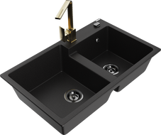 Mexen Tomas žulový dřez 2-komorový s kuchyňskou baterií Rita, černý - 6516-77-670300-50-B
