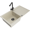 Mexen Leo granitový dřez 1-komorový s odkapávačem a kuchyňskou baterií Duero, béžový-6501-69-671600-70