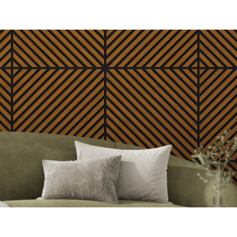 Mexen Linea 39 akustický nástěnný panel 60 x 60 cm (4 ks), plsť 9 mm, technická dýha, Přírodní Dub - S110-60607-39-042