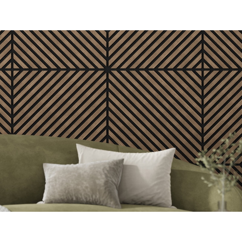 Mexen Linea 39 akustický stěnový panel 60 x 60 cm (4ks), plst 9 mm, technická dýha, Tmavý ořech - S110-60607-39-044