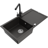 Mexen Leo granitový dřez 1-komorový s odkapávačem a kuchyňskou baterií Duero, černý/zlatý metalik - 6501-75-671600-70