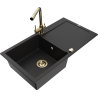 Mexen Leo granitový dřez 1-komorový s odkapávačem a kuchyňskou baterií Duero, černý - 6501-77-671600-50