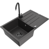 Mexen Bruno granitový dřez s jednu komorou s odkapávačem a kuchyňskou baterií Telma, černý skvrnitý
