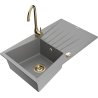 Mexen Cesar žulový dřez 1-komorový s odkapávačem a kuchyňskou baterií Telma, šedý - 6514-71-670200-50