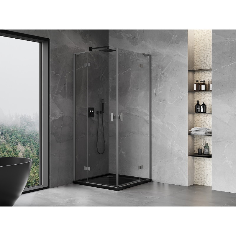 Mexen Mist-H L Duo sprchový kout otevíravý 80 x 80 cm, transparentní, gun metal - 8A5L-080L-080P-95-00