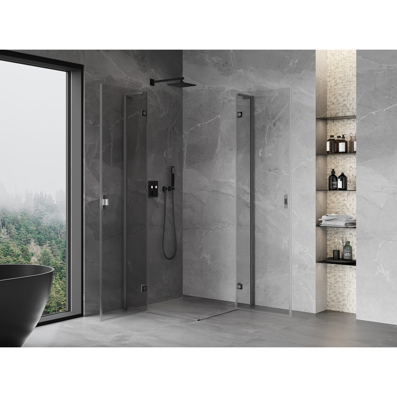 Mexen Mist-H L Duo sprchový kout otevíravý 80 x 80 cm, transparentní, gun metal - 8A5L-080L-080P-95-00