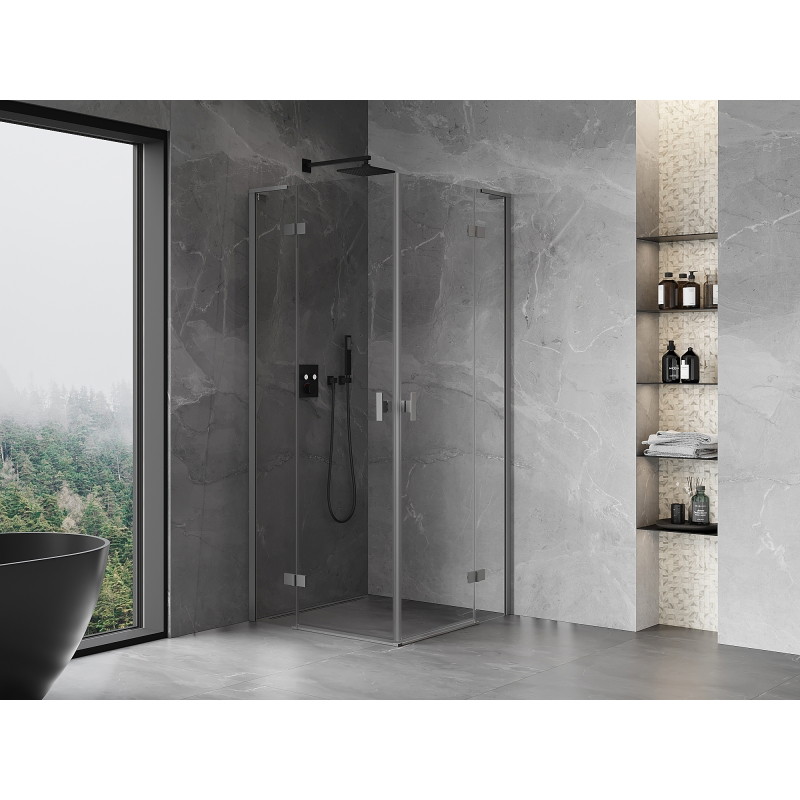 Mexen Mist-H L Duo sprchový kout otevíravý 80 x 80 cm, transparentní, gun metal - 8A5L-080L-080P-95-00