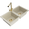 Mexen Mario žulový dřez 2-komorový s kuchyňskou baterií Duero, béžový - 6504-69-671600-50