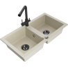 Mexen Mario granitový dřez 2-komorový s kuchyňskou baterií Duero, béžový - 6504-69-671600-70