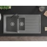 Mexen Andres granitový dřez 1,5-komorový s odkapávačem a kuchyňskou baterií Telma, šedý - 6515-71-670200-70