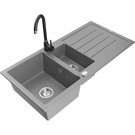 Mexen Andres granitový dřez 1,5-komorový s odkapávačem a kuchyňskou baterií Telma, šedý - 6515-71-670200-70