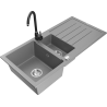 Mexen Andres granitový dřez 1,5-komorový s odkapávačem a kuchyňskou baterií Telma, šedý - 6515-71-670200-70