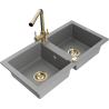 Mexen Mario žulový dřez 2-komorový s kuchyňskou baterií Duero, šedý - 6504-71-671600-50