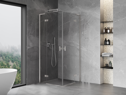 Mexen Mist-H L Duo sprchová kabina otevírací 105 x 105 cm, průhledná, kartáčovaný nikl - 8A5L-105L-105P-97-00