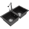 Mexen Mario dřez granitový 2-komorový s kuchyňskou baterií Duero, černý/stříbrný metalik - 6504-73-671600-00