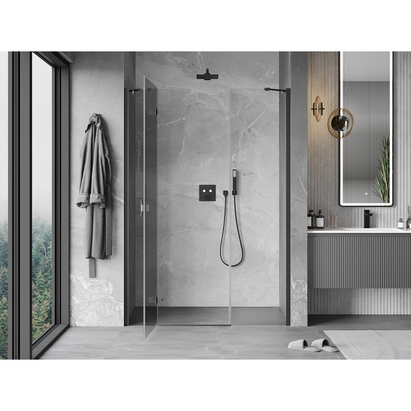Mexen Mist-H levé otočné sprchové dveře 140 cm, transparentní, gun metal - 8A5-140-001-95-00-L