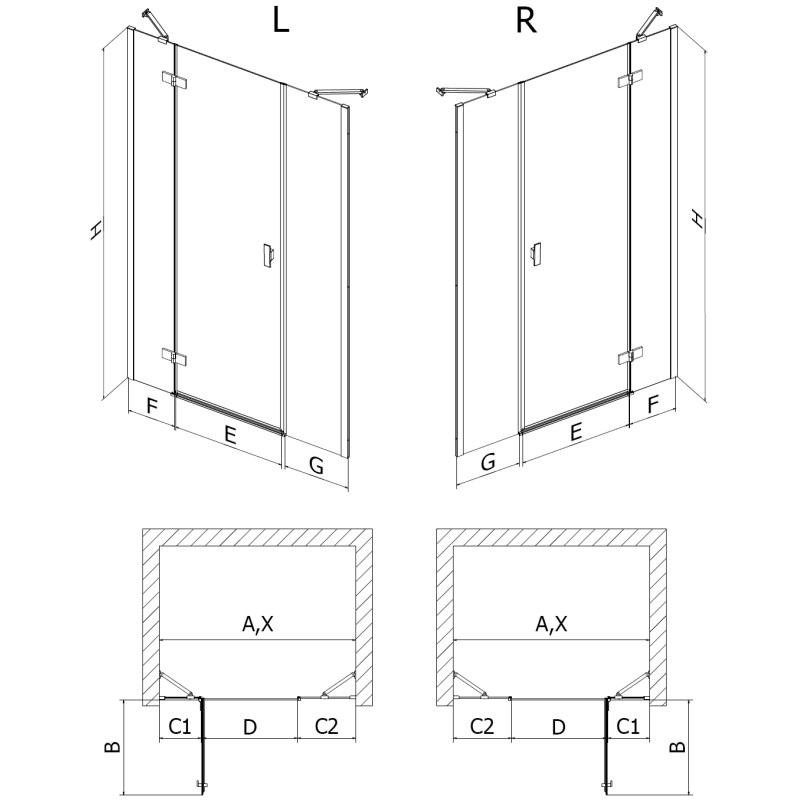 Mexen Mist-H sprchové dveře otevírací levé 155 cm, transparentní, kartáčovaný nikl - 8A5-155-001-97-00-L
