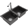 Mexen Mario granitový dřez dvoukomorový s kuchyňskou baterií Duero, černý skvrnitý - 6504-76-671600-00
