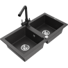 Mexen Mario granitový dvojkomorový dřez s kuchyňskou baterií Duero, černý skvrnitý - 6504-76-671600-70