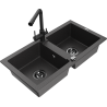 Mexen Mario žulový dřez s 2 komorami a kuchyňskou baterií Duero, černý skvrnitý - 6504-76-671600-70-B