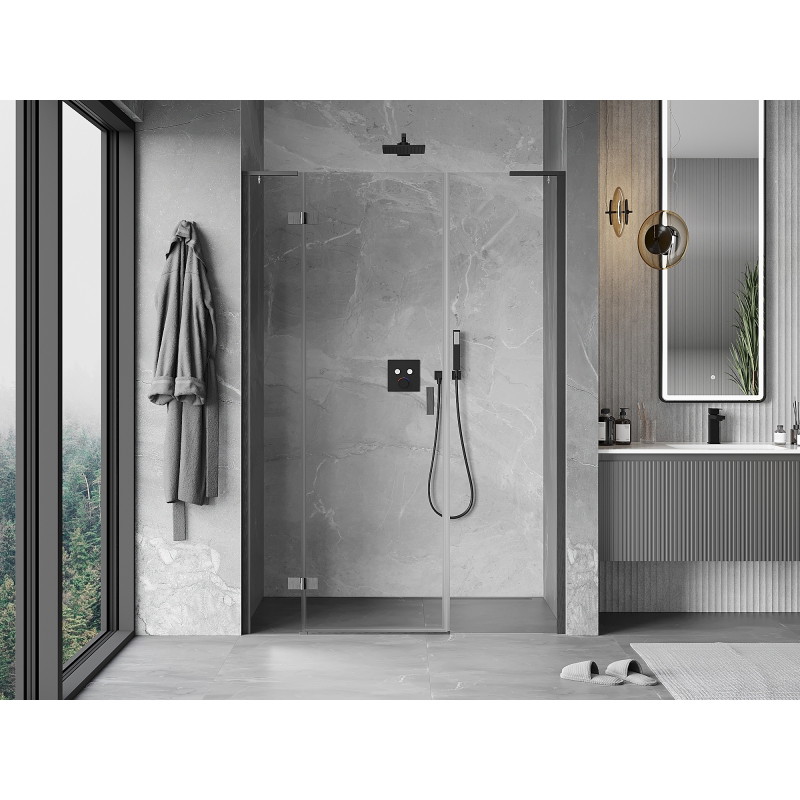 Mexen Mist-H L levé otevírací sprchové dveře 150 cm, transparentní, kartáčovaná zbraňově šedá